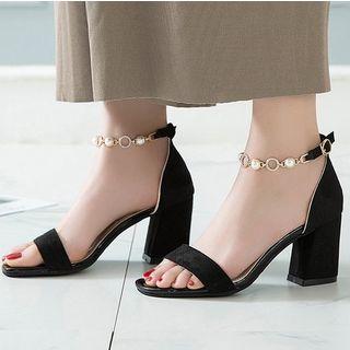 Beaded Ankle-strap Chunky Heel Sandals
