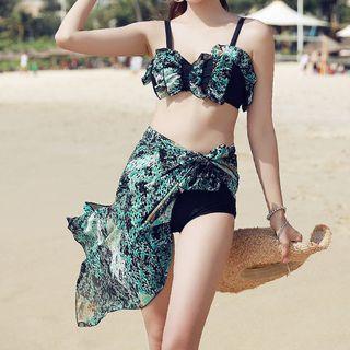 Set : Frill Trim Print Bikini + Cover-up