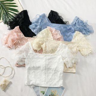 Square-neck Cropped Lace Blouse