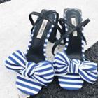 Striped Bow Block Heel Sandals