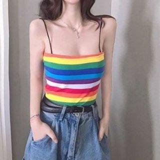 Rainbow Striped Camisole Top Red & Orange & Yellow - One Size