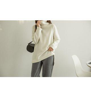 Set Of 2: Turtle-neck Slit-side T-shirt