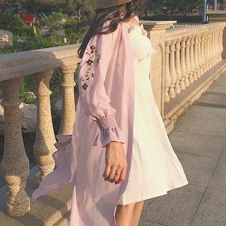 Floral Embroidered Chiffon Long Light Jacket