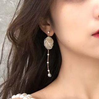 Scallop Disc Faux Pearl Dangle Earring