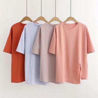 Elbow-sleeve Split Side T-shirt