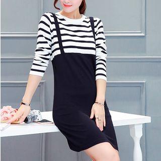Mock Two-piece Dress Black - One Size