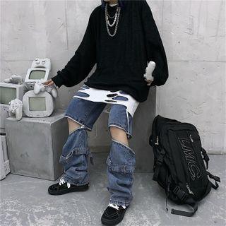 High-waist Zip Cutout Straight-fit Jeans