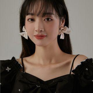 Bow Drop Earring 1 Pair - 925silver - White - One Size