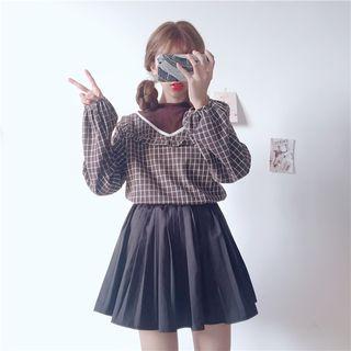 Mock Two-piece Plaid Panel Blouse