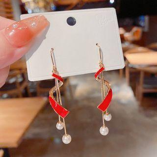 Glaze Rhinestone Faux Pearl Alloy Fringed Earring