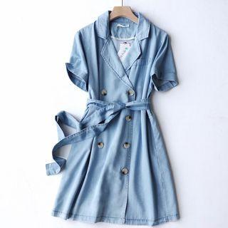 Short-sleeve Double-breasted Denim Dress