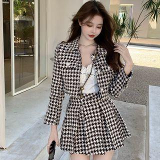 Set: Houndstooth Jacket + Mini A-line Skirt