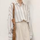Striped Buttoned Blouse Stripes - White & Gold - One Size