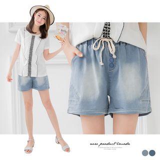 Washed Drawstring Denim Shorts