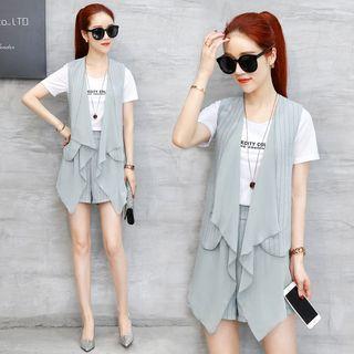 Set: T-shirt + Chiffon Panel Vest + Shorts