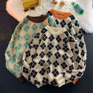 Round Neck Argyle Oversized Sweater