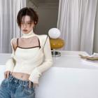 Long-sleeve Turtleneck Cutout Knit Top / Camisole Top