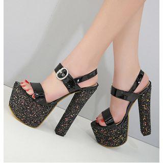 Platform Glitter Chunky Heel Sandals