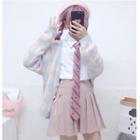 Pattern Cardigan / Tie / Pleated Mini Skirt / Shirt
