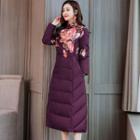 Traditional Chinese Floral-print Padded Long Coat