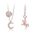 925 Sterling Silver Plated Rose Gold Fashion Moon Unicorn Necklace With Austrian Element Crystal Rose Gold - One Size