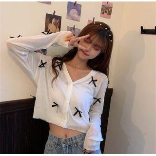 Long-sleeve Tie Accent Light Cardigan White - One Size