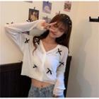 Long-sleeve Tie Accent Light Cardigan White - One Size