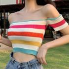 Rainbow Striped Off-shoulder Sweater
