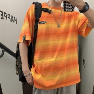 Striped Gradient Elbow Sleeve T-shirt