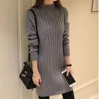 Mock Neck Ribbed Long-hem Sweater