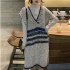 Mock-turtleneck Long-sleeve T-shirt / Sleeveless Midi Knit Dress
