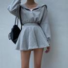 Set : Plain Zip-up Hoodie + High Waist Miniskirt