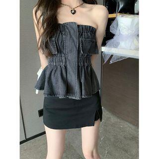 Denim Shirred Tube Top