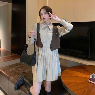 Pleated Mini A-line Shirtdress / Vest