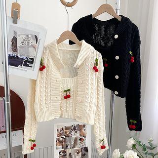 Set : Embroider Cherry Cropped Tube Top + Cardigan