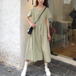 Short Sleeve V-neck Dot Print Dress