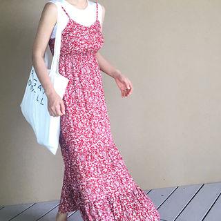 Floral Patterned Sleeveless Gathered-waist Maxi Dress