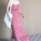 Floral Patterned Sleeveless Gathered-waist Maxi Dress