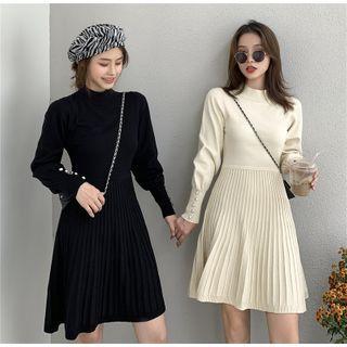 Slim-fit Knit Pleated Mini Dress