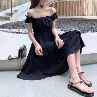 Ruffled Strap Midi A-line Dress