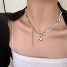 Heart Pendant Faux Pearl Layered Stainless Steel Choker