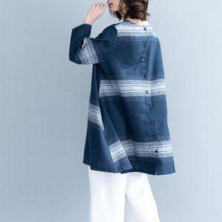 Striped Long-sleeve T Shirt Blue - L