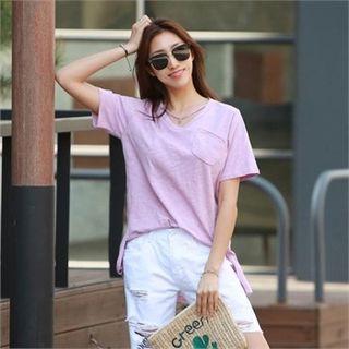 Choker-neck Dip-back T-shirt