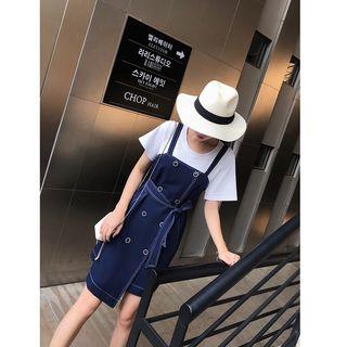 Mock Two-piece Denim Panel Short-sleeve Dress