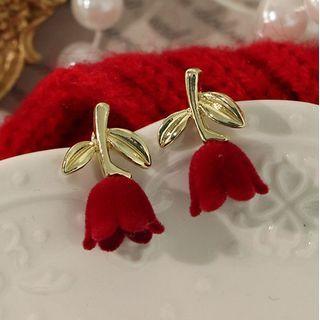Flower Ear Stud 1 Pair - Red - One Size