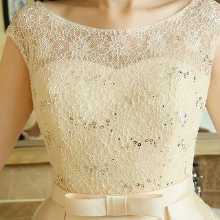 Open Back Cap Sleeve Bridesmaid Dress