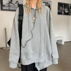 Asymmetric Hem Plain Hooded Sweatshirt Gray - One Size