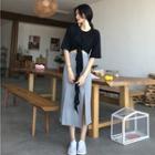 Tie Waist Cropped Short Sleeve T-shirt / Slit Hem Midi Skirt