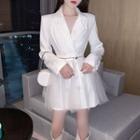 Long-sleeve Mesh Overlay Coat Dress