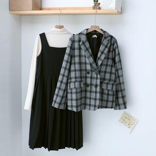 Plaid Blazer / Long-sleeve T-shirt / Pinafore Dress
